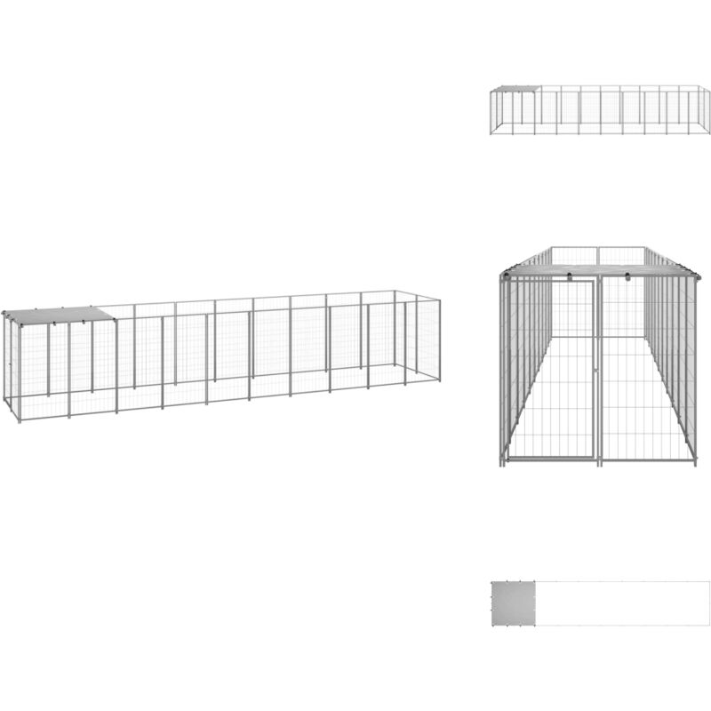 Vidaxl - Hundezwinger Silbern 6,05 m² Stahl - Hundezwinger - Metallzwinger - Hundehütte - Outdoor Hundezwinger - Wetterfestes Hundehaus