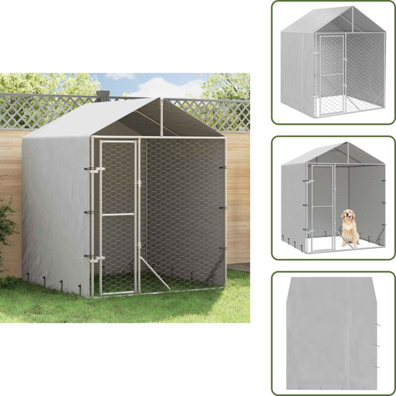 Outdoor-Hundezwinger mit Dach Silber 2x2x2,5 m Verzinkter Stahl - Hundezwinger - Auslauf - Hundehaus - Tierstall - Gartenmöbel