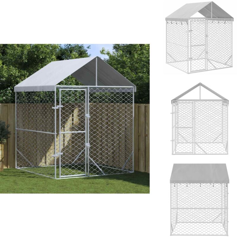 Outdoor-Hundezwinger mit Dach Silber 2x2x2,5 m Verzinkter Stahl - Hundezwinger - Auslauf - Tierstall - Gartenhaus - Hundehütte