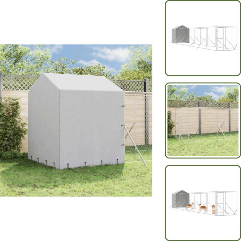Outdoor-Hundezwinger mit Dach Silbern 2x14x2,5 m Stahl Verzinkt - Hundezwinger - Metallzwinger - Gartenhaus Für Tiere - Tierstall - Hundehütte