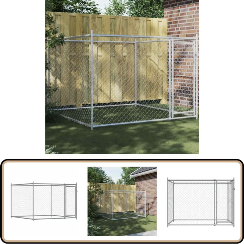 Hundezwinger mit Tür Grau 2x2x1,5 m Verzinkter Stahl - Hundezwinger - Outdoor-Hundehütte - Hundeauslauf - Hundegehege - Hundecage