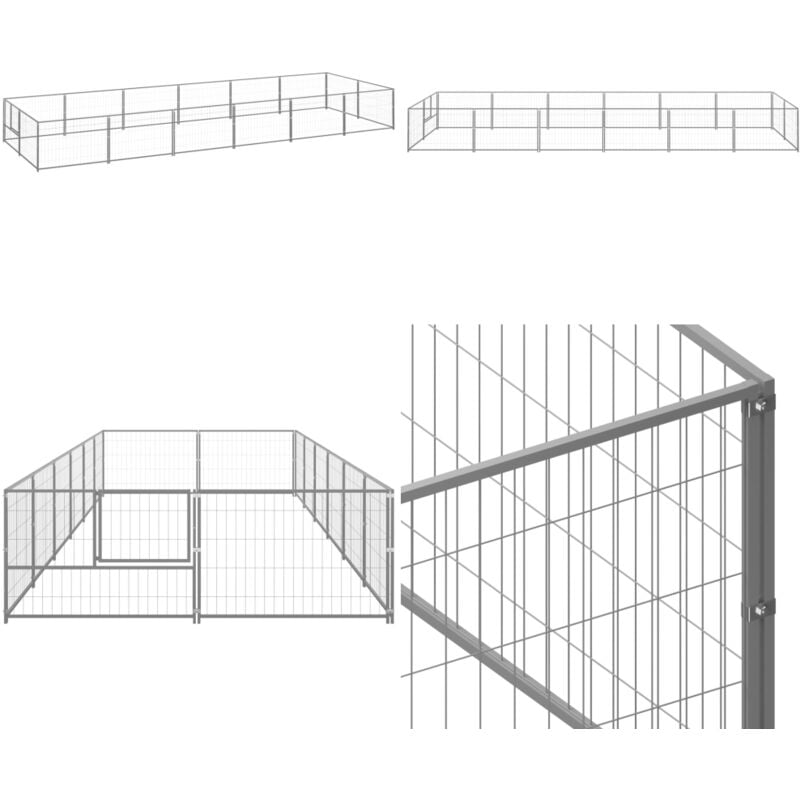 Hundezwinger Silbern 12 m² Stahl - Hundehütte - Hundezwinger - Zwinger Für Hunde - Metallzwinger - Sicherheitszwinger - Home & Living