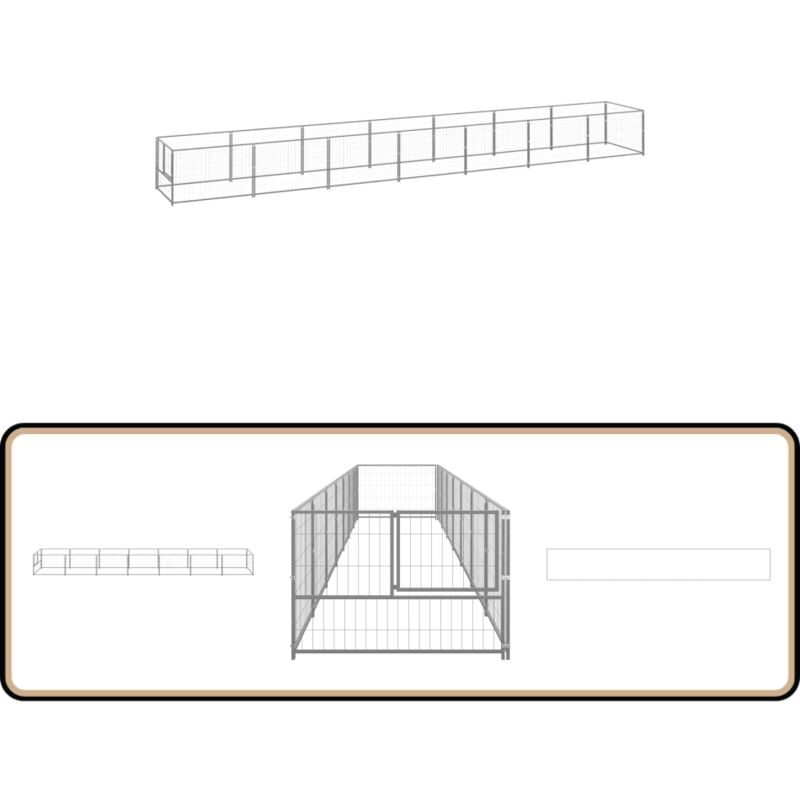 Hundezwinger Silbern 7 m² Stahl - Hundehütte - Hundezwinger - Zwinger Für Hund - Metallzwinger - Stabiler Hundezwinger