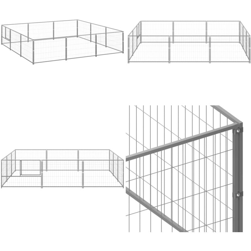 Hundezwinger Silbern 9 m² Stahl - Hundehütte - Hundezwinger - Zwinger Für Hunde - Metallzwinger - Stabiler Hundezwinger - Home & Living