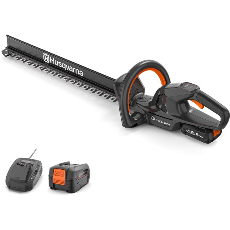 Akku Heckenschere Aspire H50-P4A 50 cm Schwert, Elektrischer Heckentrimmer, Aststärke bis 23 mm, inkl. Schnittgutsammler, Strauchschere (inkl. Akku &