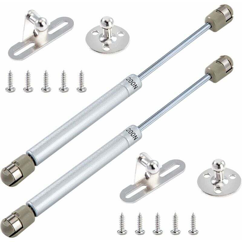 Hydraulische Gasfederscharniere 200 N/20 kg mit Schrauben zum Anheben von Schranktüren, Küchenmöbel-Dämpferscharnier-Set mit 2 Stück (Silber)