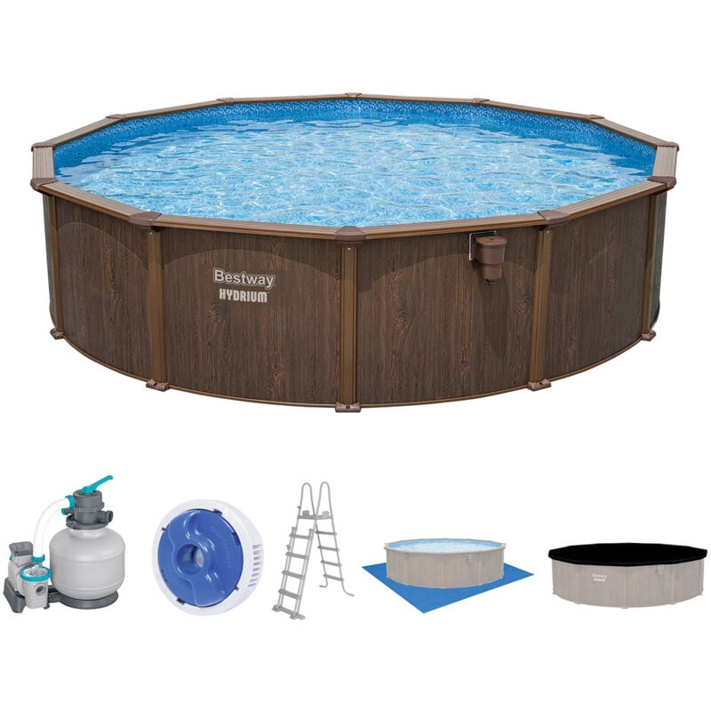 Hydrium™ Stahlwandpool Komplett-Set mit Sandfilteranlage Ø 550 x 130 cm, Holz-Optik (Palisander), rund