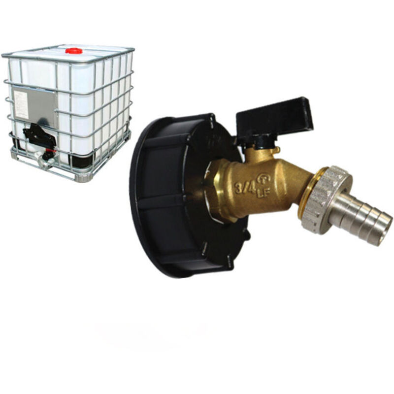 IBC 1000 l Adapter, IBC Tank Adapter, S60X6 Tank Adapter für Messing-Gartenarmatur (S606 Dickgewinde Schwarzer Schlauchtaster mit Pagodenform)