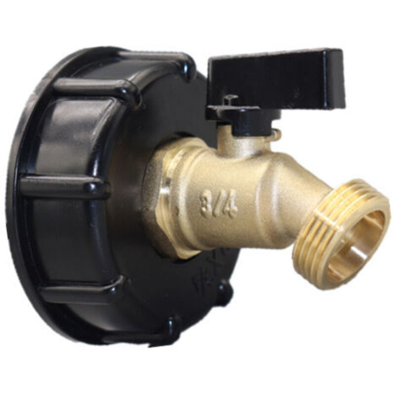 IBC Adapter 1000 l, IBC Tank Adapter, S60X6 Tank Adapter für Messing Gartenhahn (S606 Grobgewinde, schwarzer Flügelgriff, Export Außengewinde)