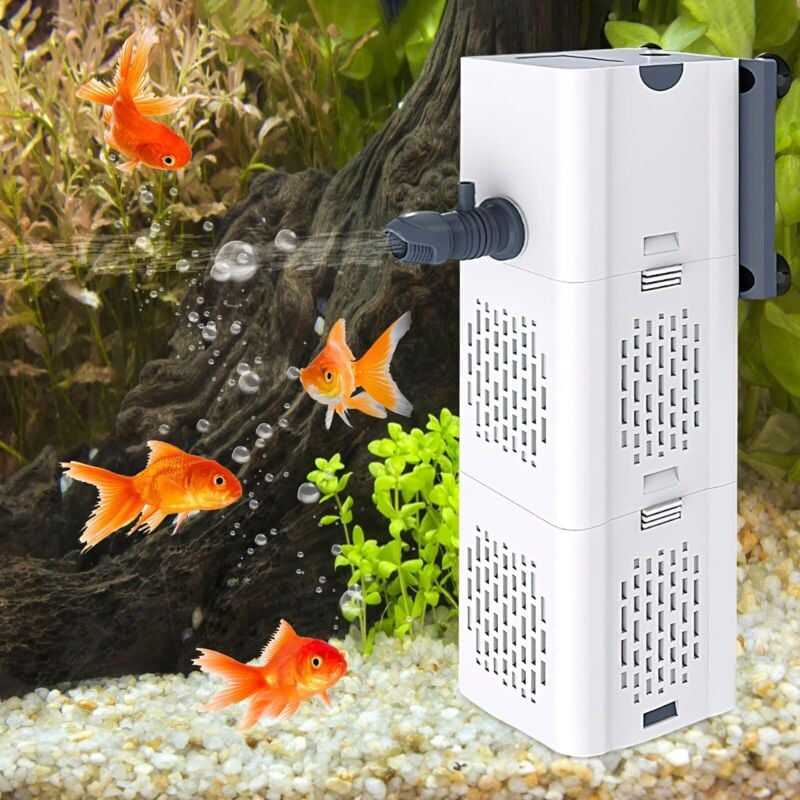 in 1 Geräuschloser Innenfilter für Aquarien, Aquariumfilter, Aquarium Innenfilter, 15W Durchflussrate von 500L/H, Innenfilterpumpenfilter mit