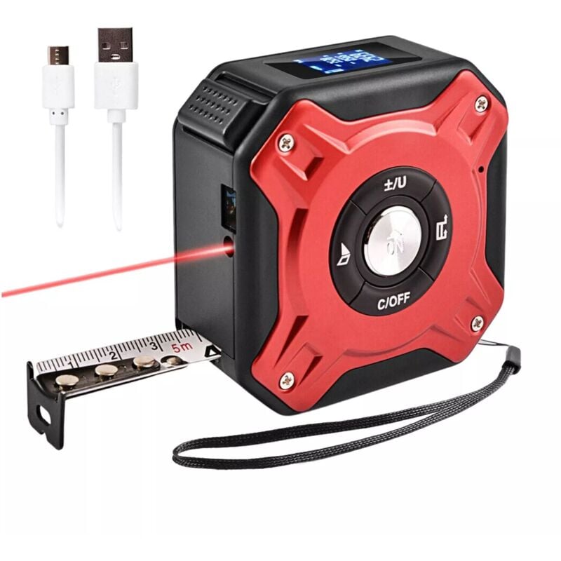 in 1 Laser-Maßband, wiederaufladbares Laser-Maßband mit 40 m Laser und 5 m Band, per USB wiederaufladbar mit LCD-Hintergrundbeleuchtung,