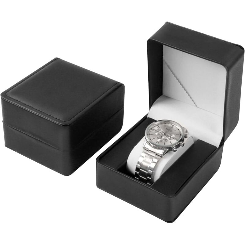 Individuelle Uhrenbox mit herausnehmbarem Kissen aus PU-Leder, für Armbanduhren, Smartwatches und Armbänder (schwarz).