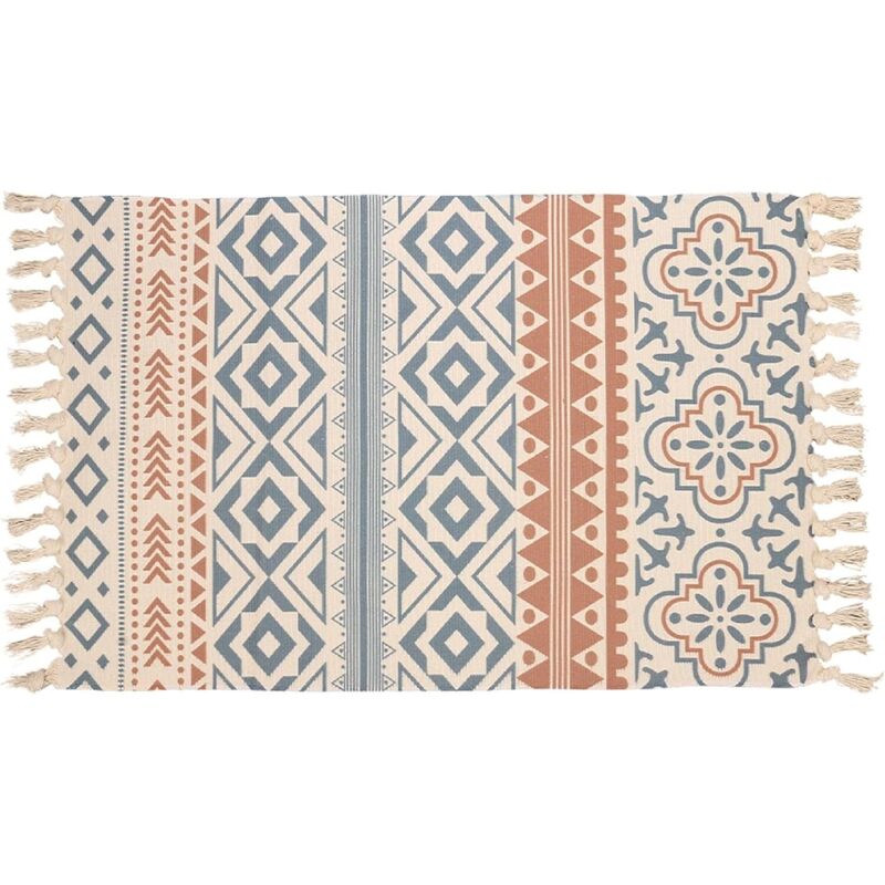 Indoor-Outdoor-Teppich, Bohemian-Baumwollteppich mit Fransen, handgewebter kleiner Teppich für Wohnzimmer, Schlafzimmer, moderner Wohndesign-Teppich,