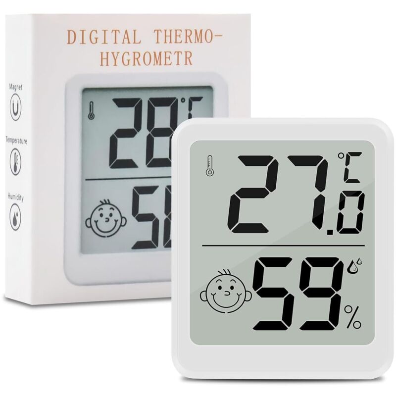 Indoor-Thermometer-Set, LCD-Mini-Digitalthermometer mit Hygrometer, Präzisions-Wandthermometer für Babyzimmer, Growzelt und Keller, Weiß (1)