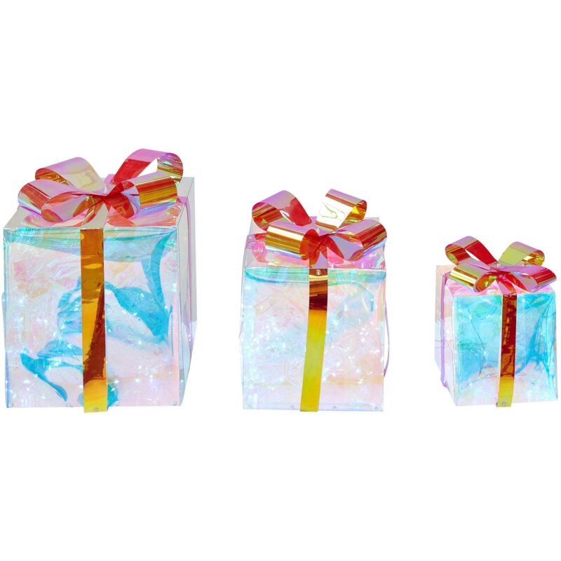 Indoor led Weihnachtsbeleuchtung 3er Set Mehrfarbig Kunststoff Geschenkform mit USB-Anschluss zum Aufstellen für Innen Deko Adventsdekoration