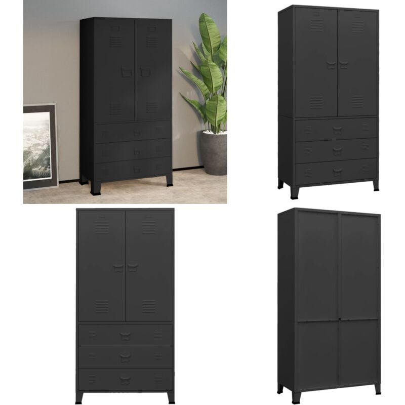 Industrial Kleiderschrank Schwarz 90x50x180 cm Metall - Industrieller Kleiderschrank - Metallschrank - Garderobe - Schuhregal - Schwarze Kommode