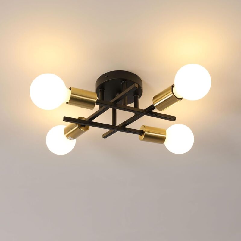 Goeco - Industrielle Deckenleuchte, 4 Lichter, E27 Retro-Deckenleuchte aus Metall, moderne Pendelleuchte für Wohnzimmer, Schlafzimmer, Küche und