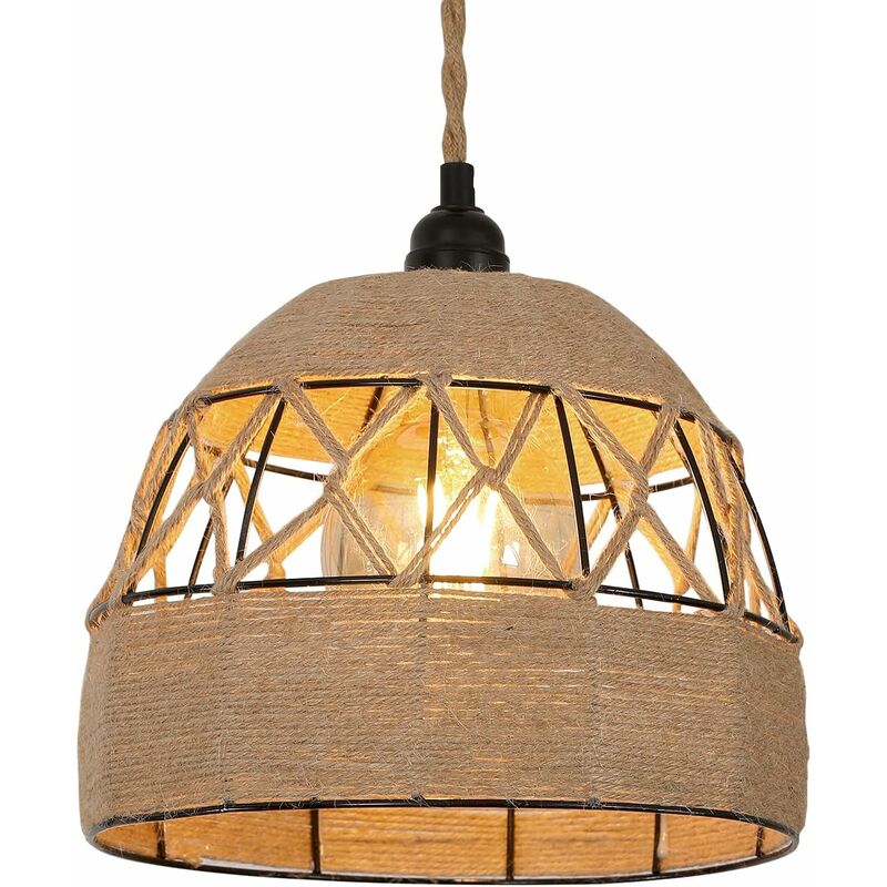 Goeco - Hanfseil Pendelleuchte, Vintage Industrieluster, Metall Deckenlampe, Retro Deckenlampe für Wohnzimmer Küche Schlafzimmer Café-Bar (25CM) E27