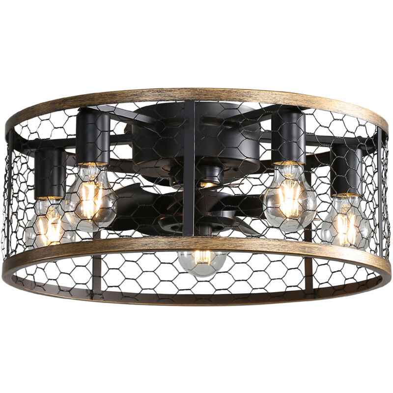 20-Zoll-Deckenventilator im industriellen Käfigstil, 7 ABS-Flügel, Fernbedienung, umkehrbarer Gleichstrommotor, kleiner Deckenventilator mit