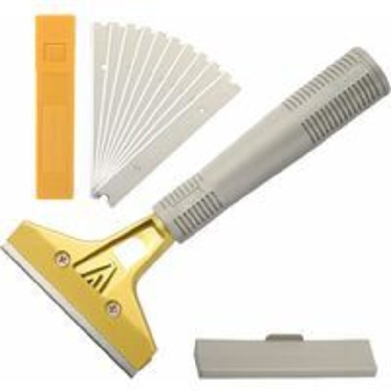 Ersandy - Industrieschaber mit 10 Klingen, Plancha-Schaber für Tapeten, Fensterschaber, für Kleber, Fensterfliesen, Auto, Spiegel, Reinigung, Gold