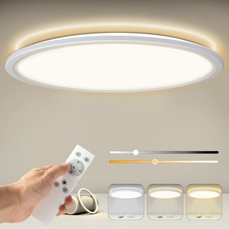 Ineasicer Dimmbare LED-Deckenleuchte mit Fernbedienung, 24 W, 2400 lm, runde Panel-Deckenleuchte, IP44, 2,5 cm, ultradünn, 3000 K – 6500 K, 30 x 30