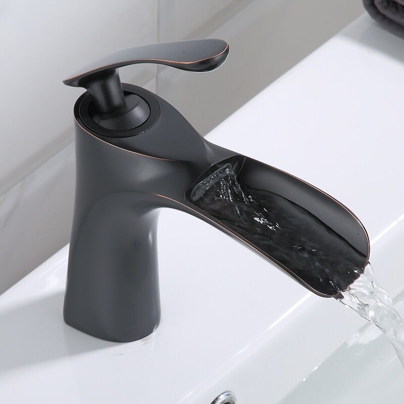 Ineasicer Schwarzer Badezimmer-Wasserhahn, Einhebel-Wasserhahn, Wasserfall-Wasserhahn, Messing, eleganter Waschbecken-Wasserhahn,