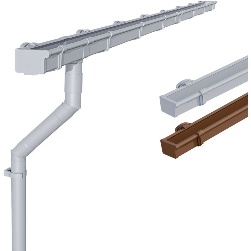 Dachrinnen Set Gartenhaus, Carport, Terrasse, NW83 / 83mm Kastenrinne 1 Dachseite, Regenrinne pvc für Pultdach, Made in Germany - Grau, 4m - Inefa