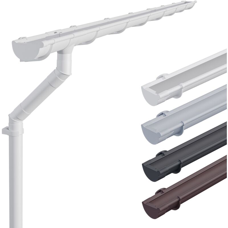 Dachrinnen Set Gartenhaus NW100 / 100mm, Carport, Terrasse,Regenrinne pvc für Pultdach, Made in Germany: 1 Dachseite halbrund Weiß, 3m - Inefa