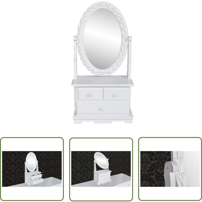Hommoo - The Living Store Schminktisch mit ovalem Schwenkspiegel mdf - Schminktisch - Vintage Stil - Kosmetik Tisch - Make Up Tisch - Spiegelschrank