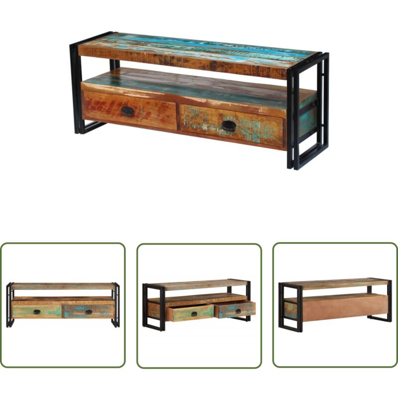 The Living Store TV-Schrank Altholz Massiv - Vintage TV-Schrank - Altholzmöbel - tv Stand - Regal - Sideboard