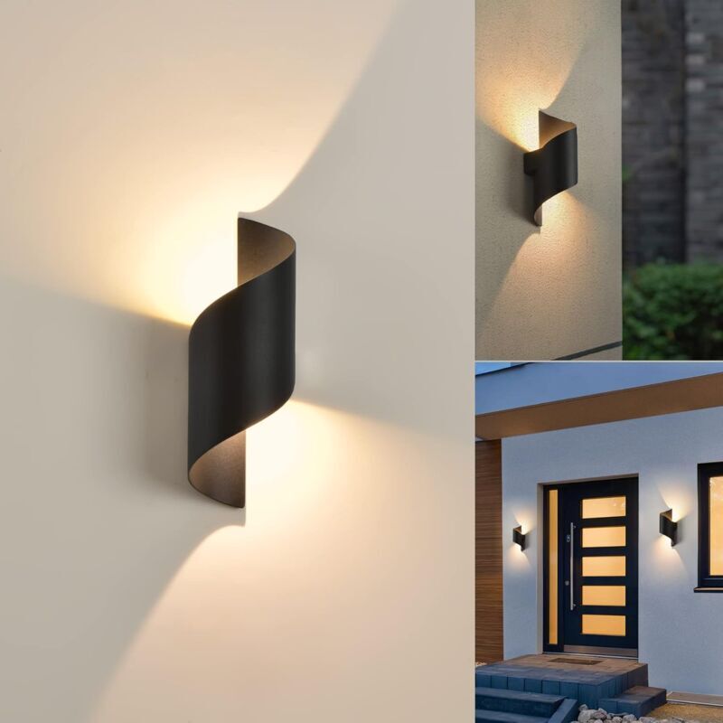 Innen-/Außenwandleuchte, 10 w warmweiße Lampe, Up-Down-Beleuchtung, wasserdichte IP65-Beleuchtung, Metallspirale für Bar, Schwarz