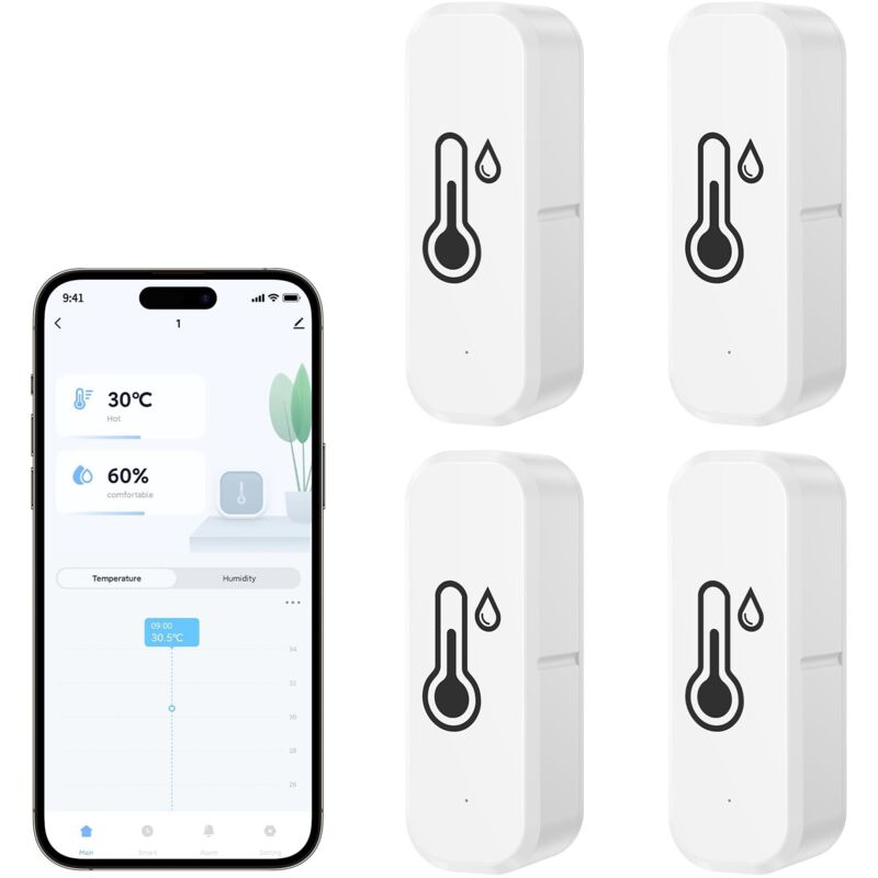 Innen-WLAN-Thermometer, vernetztes Hygrometer, intelligenter Alarm, Sprachsteuerung, verwendet mit Smart Life/Tuya-App, kompatibel mit Amazon Alexa,