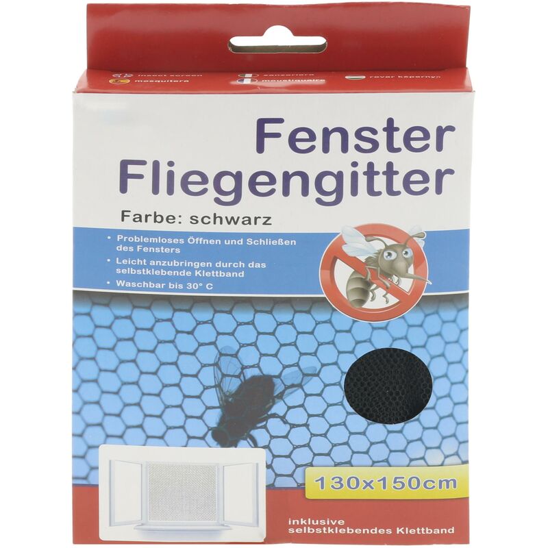 Insektennetz 130x150cm mit Klettband schwarz Fliegengitter