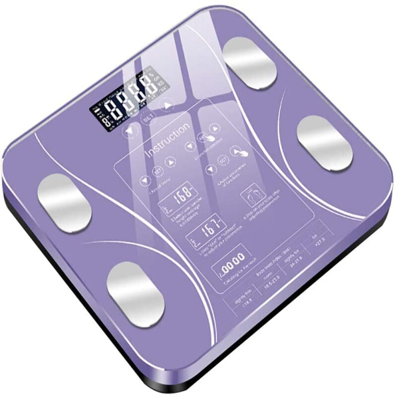 Intelligente Haushaltswaage, digitale Personenwaage, Körperanalysegerät, lila Smart-App