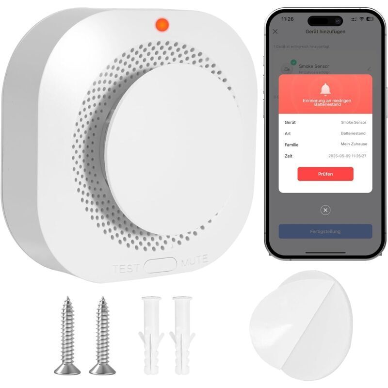 Intelligenter Rauchmelder, kabelloser Rauchmelder mit WLAN, App-kompatibel, magnetische und Schraubbefestigung, 1 Stück