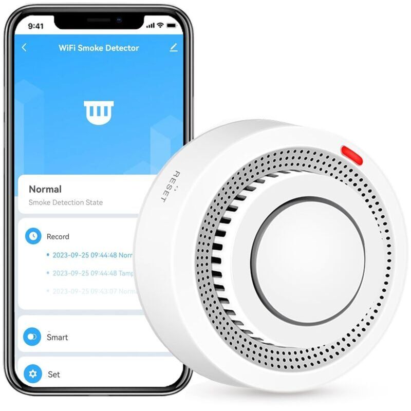 Intelligenter WLAN-Rauchmelder, Feueralarm, drahtloser Rauchmelder für Zuhause mit App-Benachrichtigung (Batterie nicht enthalten)