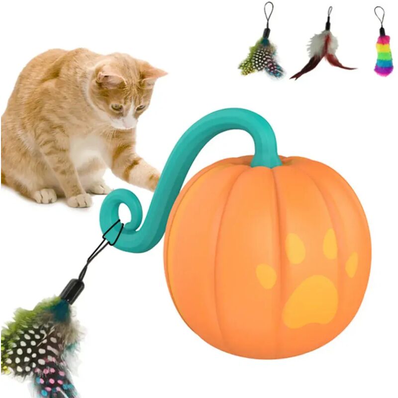 Intelligentes, automatisches Rollball-Katzenspielzeug mit Feder, elektrisches interaktives USB-Katzenspielzeug für drinnen, 5,9 cm, Orange