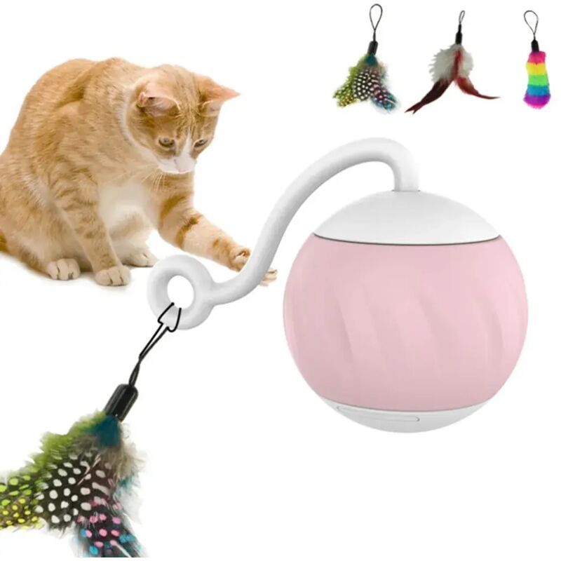 Intelligentes, automatisches Rollball-Katzenspielzeug mit Feder, elektrisches interaktives USB-Katzenspielzeug für drinnen, 5,9 cm, Rosa