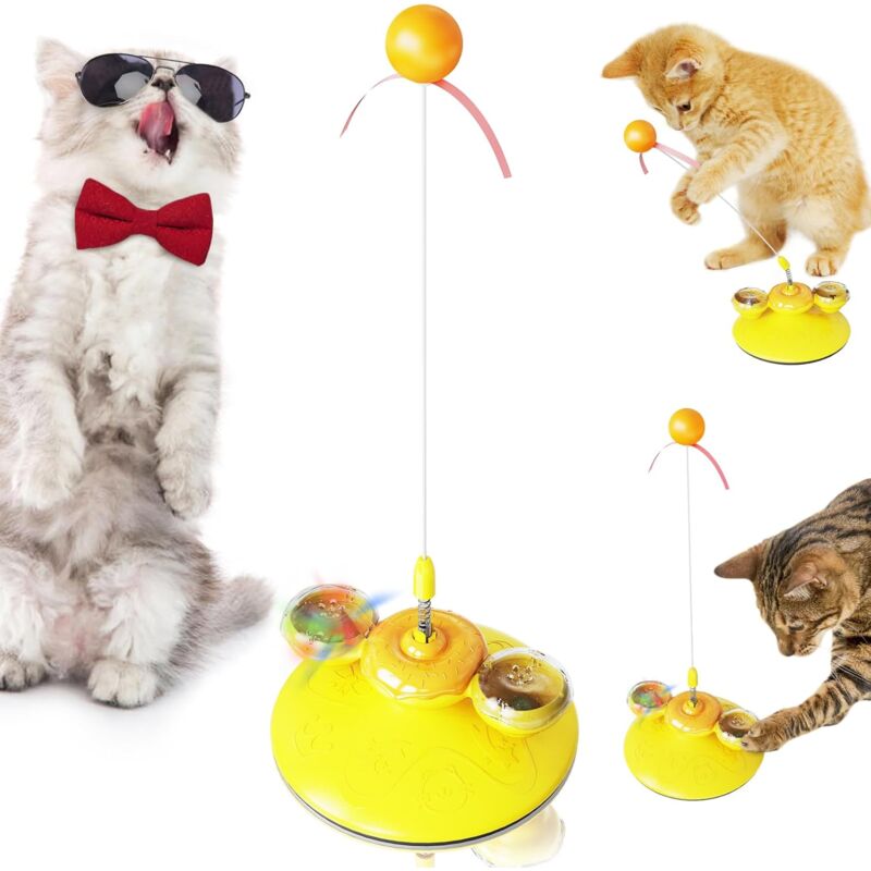 Fitags - Interaktives Katzenspielzeug für Hauskatzen, Rotierendes interaktives Katzenspielzeug, leistungsstarkes Katzenminzenspielzeug mit Saugnapf,