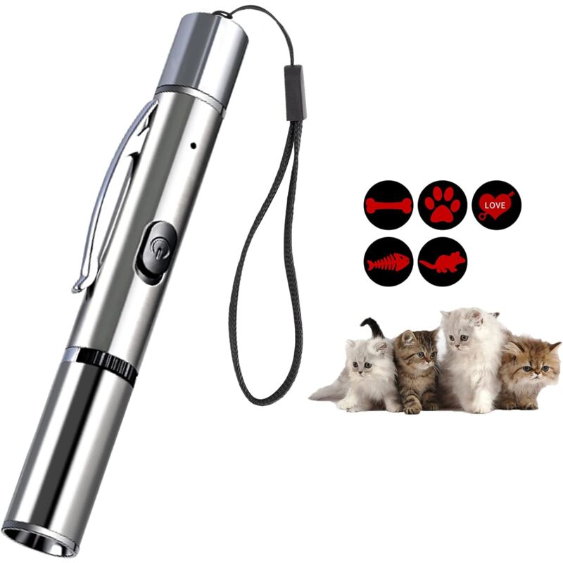Memkey - Interaktives Katzenspielzeug, interaktives Katzenspielzeug mit LED-Licht, 5-in-1 verstellbares Muster für Katzen-Trainingsgerät,