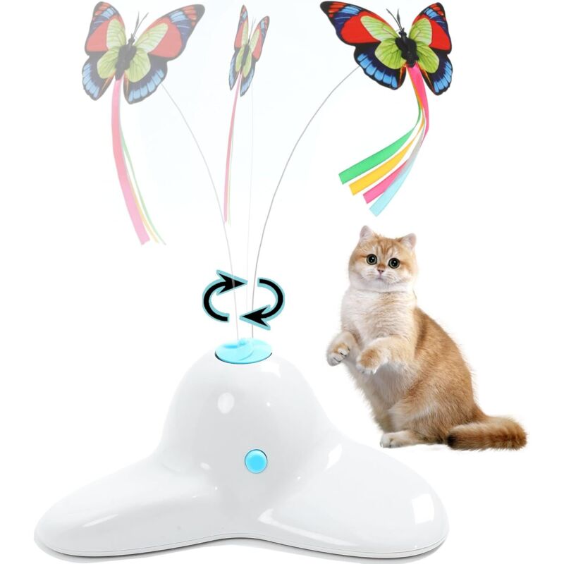 Interaktives Katzenspielzeug mit Schmetterling – Elektrisches Katzenspielzeug – Intelligenter Kipphebel – Funktioniert mit 2 Schmetterlingen –