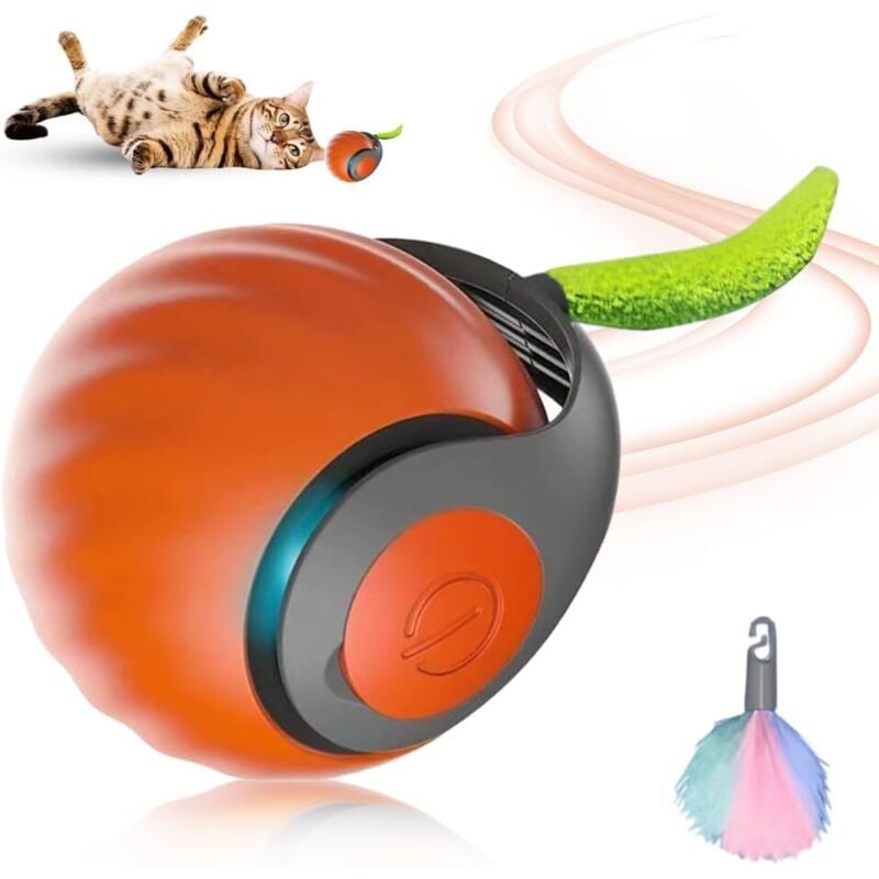 Interaktives orangefarbenes Katzenspielzeug, 5 cm Durchmesser, 1 interaktiver Ball mit Plüschschwanz, intelligentes Katzenspielzeug für drinnen