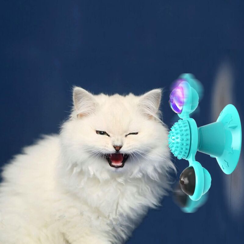Interaktives Windmühlen-Katzenspielzeug mit Katzenminze: Katzenspielzeug für Hauskatzen, lustiges Kätzchenspielzeug mit LED-Lichtball, Saugnapf‖,