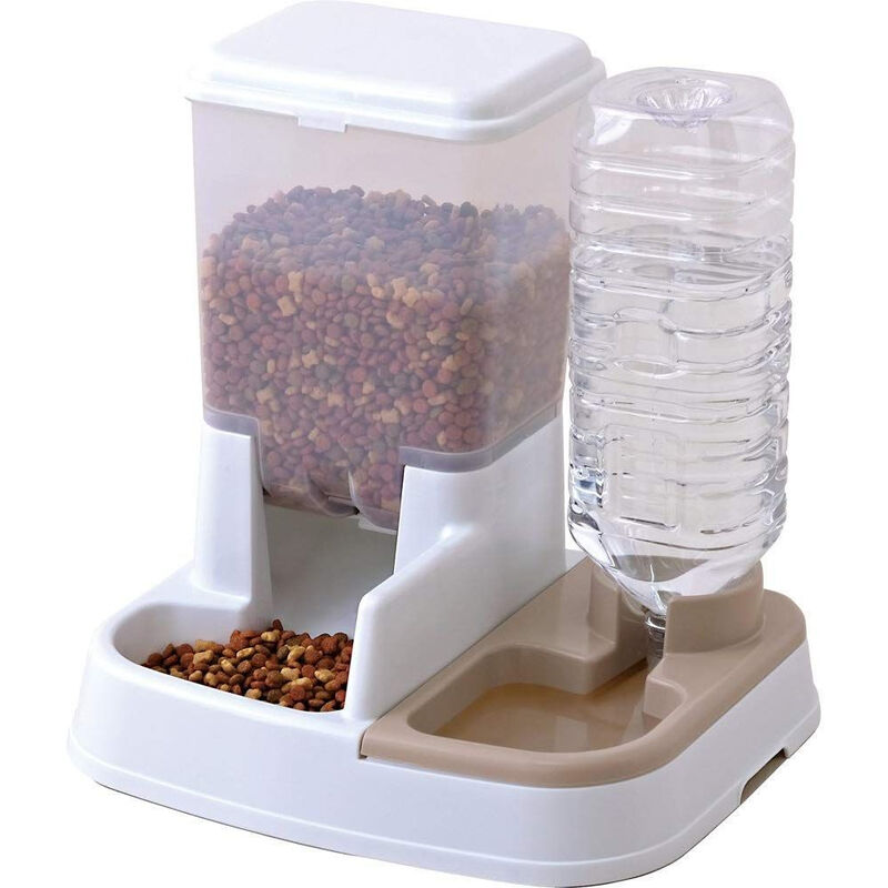 Iris Ohyama, Futter- und Wasserspender, Futterkontrollfalle, abnehmbarer Deckel, für Hunde und Katzen, JQ-350, weiß