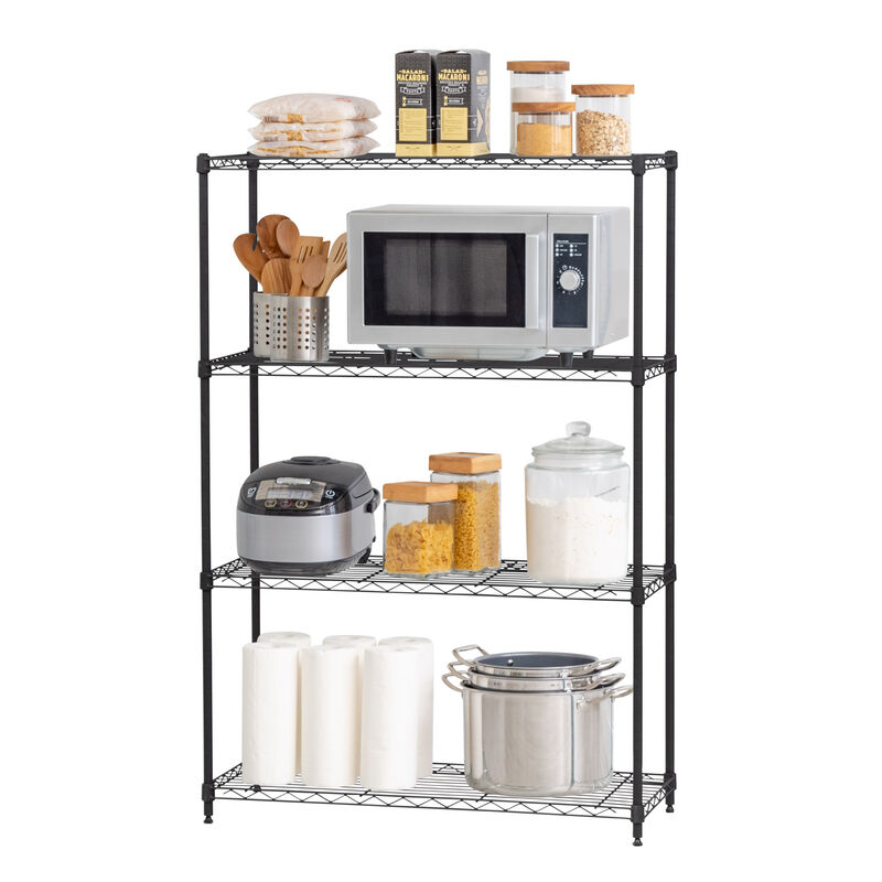 Schwerlastregal, Aufbewahrungsmöbel aus Metall, Metallregal mit 4 Ebenen, Stecksystem, höhenverstellbar, Küche, Garage, Büro - Metal Rack MR-MM4