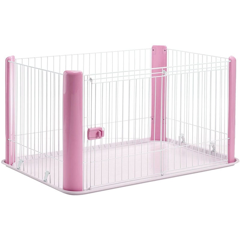 Iris Ohyama - Welpenauslauf mit abschließbarer Tür, H60cm, Pink, Katzengehege, Hundebox, Hundegitter, Für Outdoor, Indoor, Welpenlaufstall,
