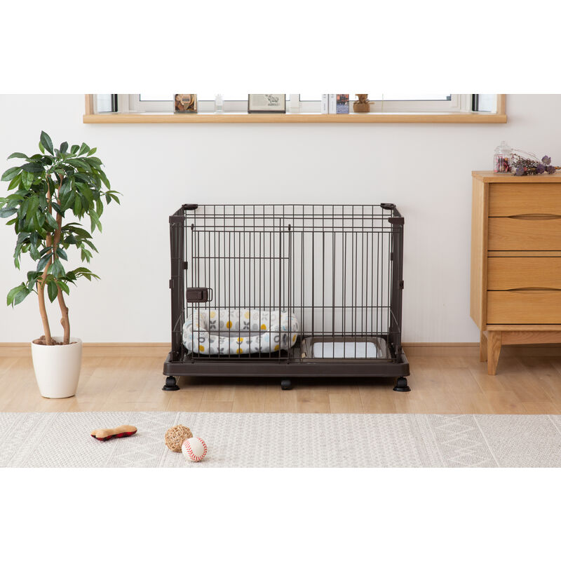 Iris Ohyama Welpenauslauf mit abschließbarer Tür und Rollen, H65, Braun, Katzengehege, Hundebox, Für Outdoor, Indoor, Welpenlaufstall, Hundezaun,