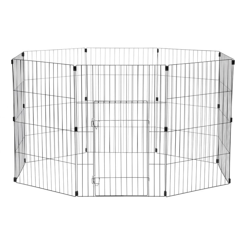 Iris Ohyama - Laufstall, Freilaufgehege, Hundehütte, Hundezwinger, Käfig für Hund, Katze, Kaninchen, 1.7 m², 8 Panels /B60 x H90 cm, WPC-36, Schwarz