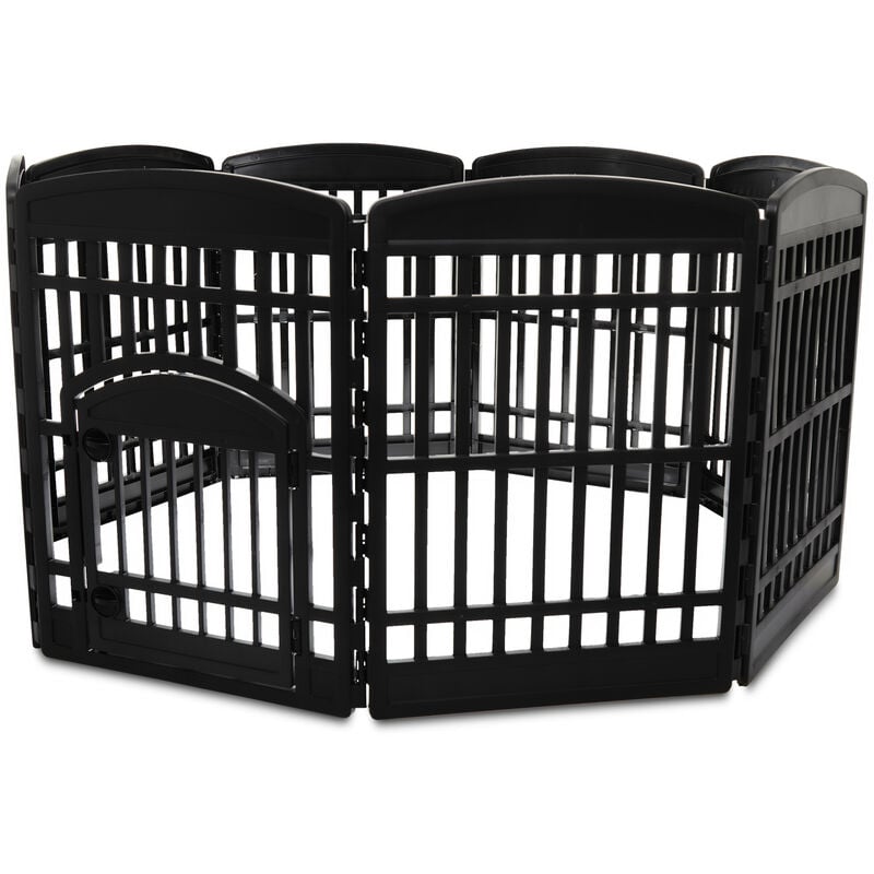 Iris Ohyama - Welpenauslauf mit 8 Paneelen und abschließbarer Tür, H90cm, Schwarz, Katzengehege, Hundebox, Für Outdoor, Indoor, Welpenlaufstall,