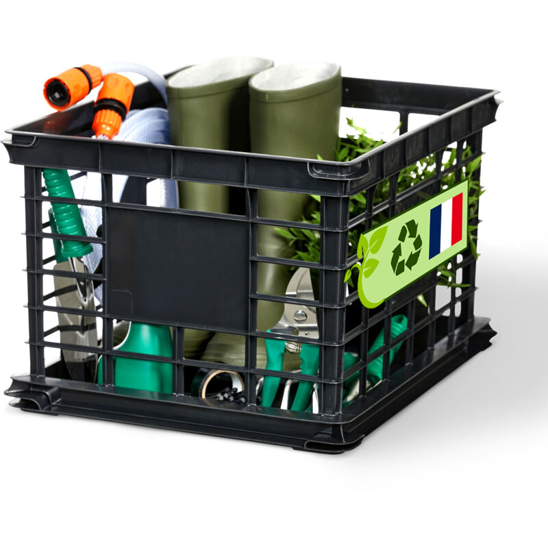 Iris Ohyama, Plastik-Aufbewahrungsbox, schwarz, stapelbar, für Vinyl, Bürobedarf und Bücher, SC-LL